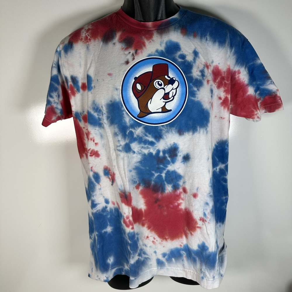 Buc-ee's 4th Of July Shirt Mens L Tie Dye Red White Blue Get It Poppin Bucees